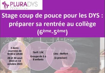 Stage coup de pouce pour les DYS : préparer sa rentrée au collège  (6ème-5ème)